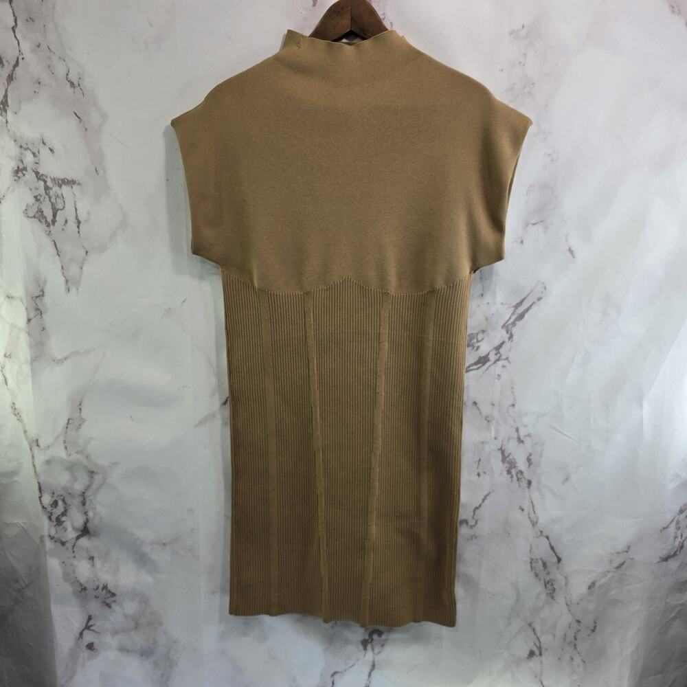By Anthropologie Dress Womens Medium Brown Ribbed Sock Knit Mock Neck Rib Cedar